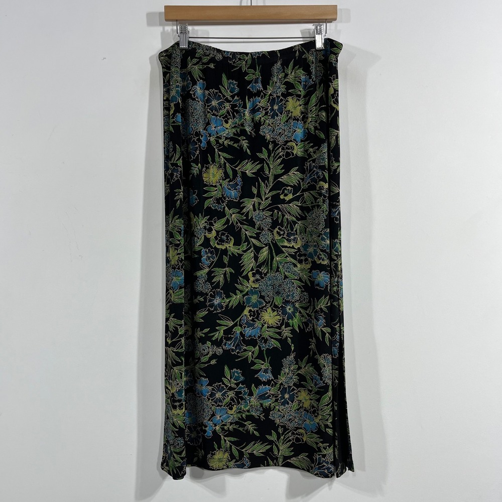 VTG 90s Dark Floral Fairy Grunge Whimsigoth Boho Maxi Skirt XL Botanical Print